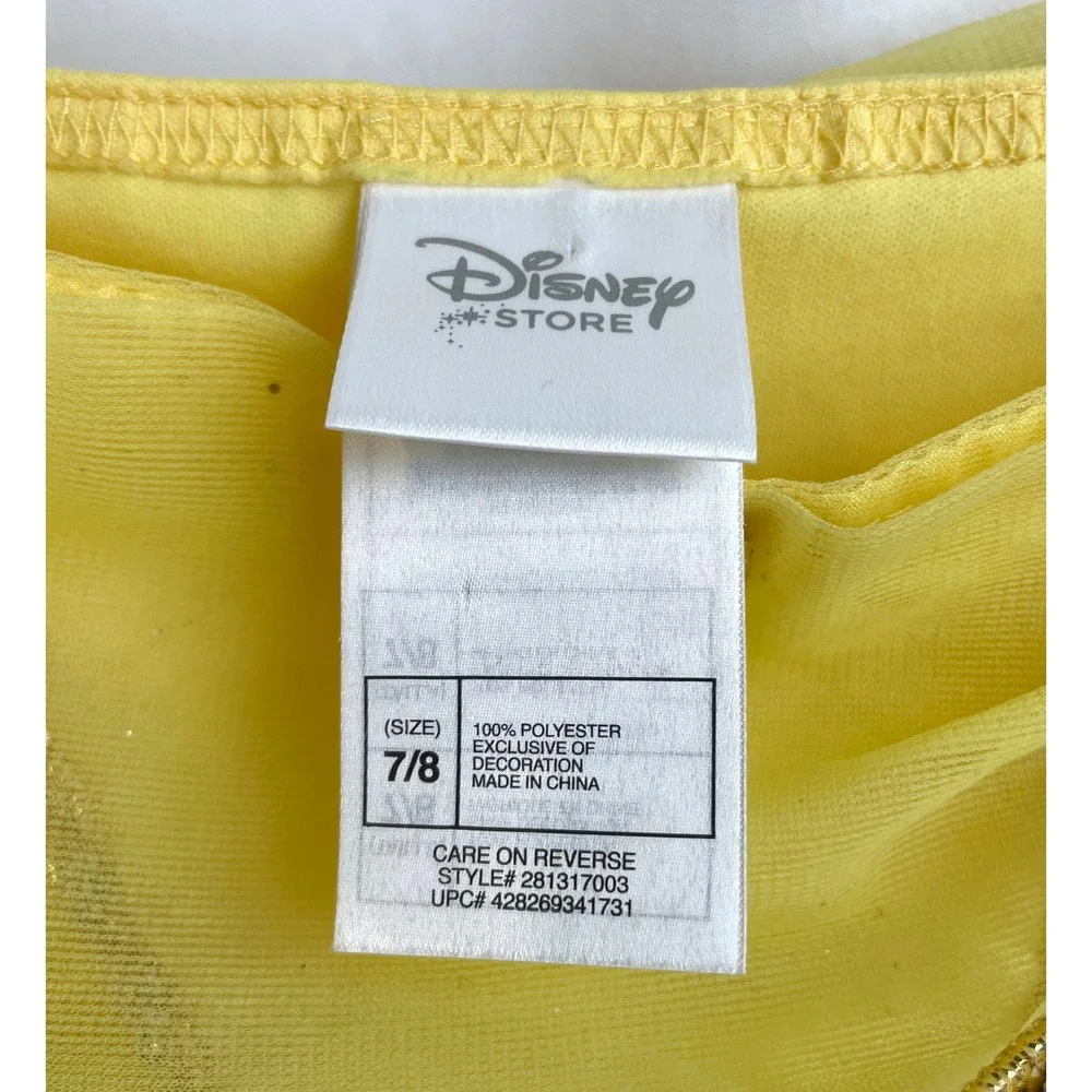 Disney Store Girl 7/8 Belle Beauty Beast Dress Yellow Costume Princess Roses - Picture 2 of 5